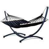 Potenza Outdoor Hängematte mit Gestell für 2 Personen I Stabhängematte XXL 220x160, 200kg I Verzinkter Hängemattengestell 220kg Wetterfest (Schwarz, Basic Gestell Graphit)