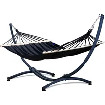 Potenza Outdoor Hängematte mit Gestell für 2 Personen I Stabhängematte XXL 220x160, 200kg I Verzinkter Hängemattengestell 220kg Wetterfest (Schwarz, Basic Gestell Graphit)