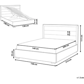 Beliani Bett mit Stauraum Stoff ROUEN 140 x 200 cm Hellbeige