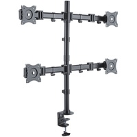 PureMounts PM-OFFICE-04 Schreibtischhalterung für 4 Monitore 33-69 cm (13-27 Zoll), neigbar: -45° bis 45°, schwenkbar: 180°, drehbar: 360°, höhenverstellbar, Traglast: max 8 kg, VESA 100x100 schwarz