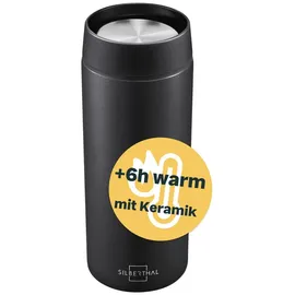 SILBERTHAL Thermobecher 350ml Edelstahl – Auslaufsicherer Kaffeebecher to go mit Keramik - Thermobecher Keramik – Coffee Cup in Schwarz - Bis zu 6h warm und 12h kalt