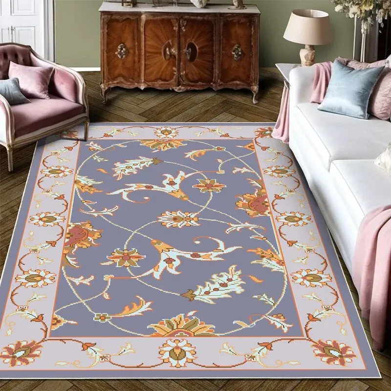 Wohnzimmerteppich, Waschbarer Moderner Landhausstil Grüner Teppich für Schlafzimmer und Esszimmer, Ländliches Blumen- und Vogelmuster, Ästhetische Wohnaccessoires, Schutz für offene Bodenbereiche, 72*107,8 Zoll