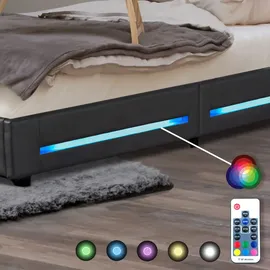 Home Deluxe - LED Bett Asteroid - Dunkelgrau, 90 x 200 cm - Inkl. Lattenrost I Polsterbett Design Bett inkl. Beleuchtung - Dunkelgrau