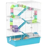 Großer Hamsterkäfig - Nagerkäfig - 6 Etagen - Metall - Mit Laufrad, Röhren und Zubehör - Für Kleintiere