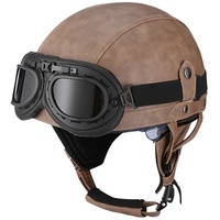 Deutsche Leder Motorrad Halbhelme mit ECE, Vintage Helme mit Schutzbrille, Jethelm Retro, Chopper Helm, Scooter-Helm, Offenem Helm, mit Sonnenblende und Herausnehmbares Innenfutter