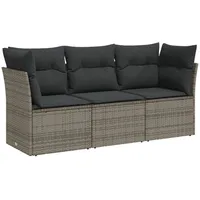 vidaXL 3-tlg Garten-Sofagarnitur mit Kissen Grau Poly Rattan Modell 6