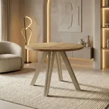Runder Esstisch Ausziehbar 100–180 cm mit Holzbeinen aus Buchenholz in Kaschmir – Moderner Ausziehtisch für Esszimmer, Küche und Wohnzimmer ... - Braun/Dunkelbraun
