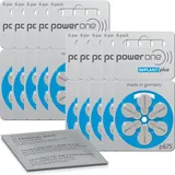 60x powerone Implant Hörgerätebatterien p675 blau (10x 6er Bl.) +Reinigungstuch