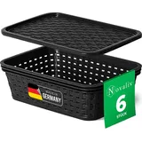 Novaliv 6er Set Aufbewahrungsboxen mit Deckel Mini 1L Korb Schwarz in Rattan Design Lebensmittelecht Aufbewahrungskorb Stapelboxen Nestbar Kunststo...