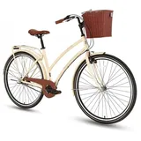 BISAN Serenity - Damenfahrrad 28 Zoll mit Korb I Damenrad mit LED-Licht, Nabenschaltung & Gel-Sattel I Wartungsarmes Damen & Herren Fahrrad in Retro-Design I Hollandrad 24 26 28 Zoll - Citybike