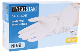 HYGOSTAR® Safe Light Nitrilhandschuhe, puderfrei, weiß, Einweghandschuh ist sehr komfortabel und elastisch, mit Rollrand, 1 Karton = 10 Packungen à 100 Stück, Größe S