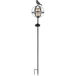LED Gartenstecker Solar Vogel Solarlampen für Außen Tiere Gartendeko Metall Solar, Edison Birne amber, schwarz antik, LED warmweiß, DxH 15,5×94,5 cm