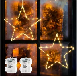 salcar LED Weihnachtsstern Fensterdeko, 2 Stück 60 LED Stern Weihnachtsdeko Batteriebetrieben mit Timer, 8 Modi Stern Fensterlichter für Party, Deko, Balkon, Party, Hochzeit