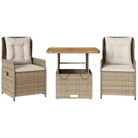 vidaXL 3-tlg Bistro-Set mit Kissen Beige Poly Rattan Modell 19