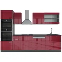 Vicco R-Line Küchenzeile Bordeaux Hochglanz/Anthrazit 300 cm mit HochschrankAP Anthrazit