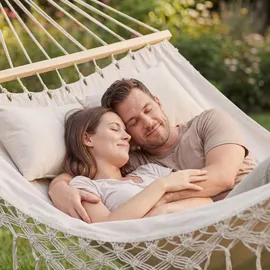 outtec Outtec® Hängematte mit 2 Kissen - 200x150 cm, bis 220kg - Boho Hammock für Outdoor, Garten, Balkon - für Kinder und Erwachsene - Beige