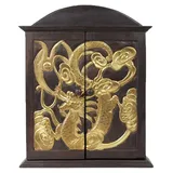 Schrank Drache Hängeschrank Medizinschrank Blattgold Akazienholz Flurschrank 65cm Braun Gold mit Rattan - Braun