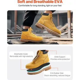 Vevor Arbeitsstiefel mit Stahlkappe, US-Größe 12, Arbeitsschuhe für Herren, Sicherheitsschuhe, leichte und atmungsaktive Herrenstiefel mit Gummisohle für Industrie und Bau, Braun Gelb