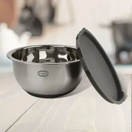 Dr. Oetker Rührschüssel mit Deckel 5 L BACK SPASS, Rührschüssel mit rutschfestem Silikonboden & flachem Schüttrand, Schüssel aus hochwertigem Edelstahl, Silber/Grau-Braun-spülmaschinengeeignet