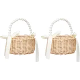 2 Stück Wicker Blumenmädchen Korb für Hochzeiten, Rattan Blumen Korb Handmade körbchen mit henkel, weidenkorb Blumenkorb für Hochzeit Party