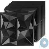 Jaxguom 3D Wandpaneele Diamant 12 Stück 30 x 30 cm (1.08m2), 3D Wall Panels mit Klebeband, Hochsteifes PVC Wanddeko Platten, Nicht Verformbar, Wasserfest, Hitzebeständig, Matt Schwarz