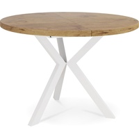 Runder Ausziehbarer Esstisch - Tisch im Loft-Stil mit weißen Metallbeinen - Durchmesser 100 auf 140 cm Erweiterbar - Industrieller Quadratischer T...
