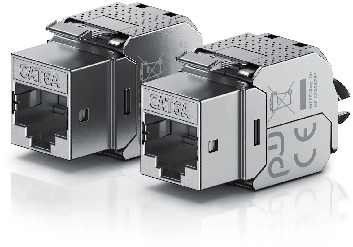 Primewire 2x Netzwerk-Adapter RJ-45 (Ethernet), Buchse zu Netzwerkkabel, CAT.6a Keystone Modul für LAN Kabel, RJ45 Buchse, feldkonfektionierbar