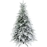 Homcom Künstlicher Weihnachtsbaum, 180 cm Christbaum mit 1321 Spitzen, Kunstschnee, klappbar Metallständer, für Weihnachten Deko, Grün