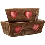 Frank Flechtwaren Herz Blumenkasten, Blumentopf eckig Pflanzkasten Pflanztopf "Rinde", im 2er Set mit Herz 24 x 13 x 10 cm, 30 x 18 x 12 cm