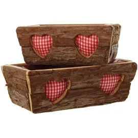 Frank Flechtwaren Herz Blumenkasten, Blumentopf eckig Pflanzkasten Pflanztopf "Rinde", im 2er Set mit Herz 24 x 13 x 10 cm, 30 x 18 x 12 cm