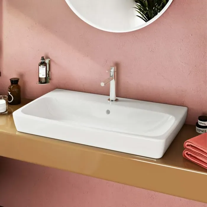 VitrA Metropole Aufsatzwaschtisch 5663B003-0973 weiß, 80x46cm, geschliffen, Überlauf/Hahnloch mittig