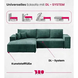 bromarkt Ecksofa Pablo Schlaffunktion Bettkasten L-Form 294x185x85cm Grün Links | Grün