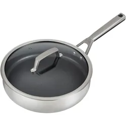 Bratpfanne NINJA "Ninja ZEROSTICK Edelstahl-Bratpfanne (26 cm) C60126DE", silber (silberfarben), H:12,4cm L:47,2cm Ø:26cm, Pfannen, Edelstahl mit Aluminiumbeschichtung für Braten bei hohen Temperaturen