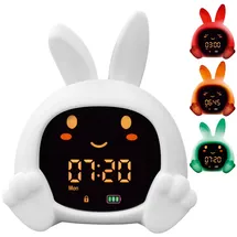 Zazu Sarah Sleeptrainer für Kinder – Nachtlicht (5 Farben), Soundmaschine, Wecker mit 6 Sounds, Augen öffnen/schließen, wiederaufladbar inkl. USB