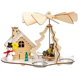 SIKORA P30-3 2-in-1 Holz Teelicht Weihnachtspyramide mit Räucherhaus Schneemann