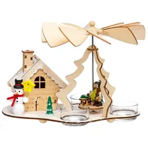 SIKORA P30-3 2-in-1 Holz Teelicht Weihnachtspyramide mit Räucherhaus Schneemann