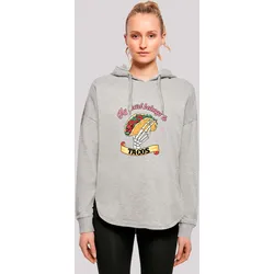 Kapuzenpullover F4NT4STIC "Anti Valentinstag My Herz belongs to tacos", Damen, Gr. M, grau, Obermaterial: 100% Baumwolle, casual, oversize, Langarm, Pullover, Premium Qualität