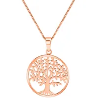 Kette mit Anhänger FIRETTI "Schmuck Geschenk Silber 925 Halsschmuck Halskette Panzerkette Baum", rosa (roségoldfarben), Halsketten, Damen, Silber 925 (Sterlingsilber), L: 45 B: 1mm, B:1mm