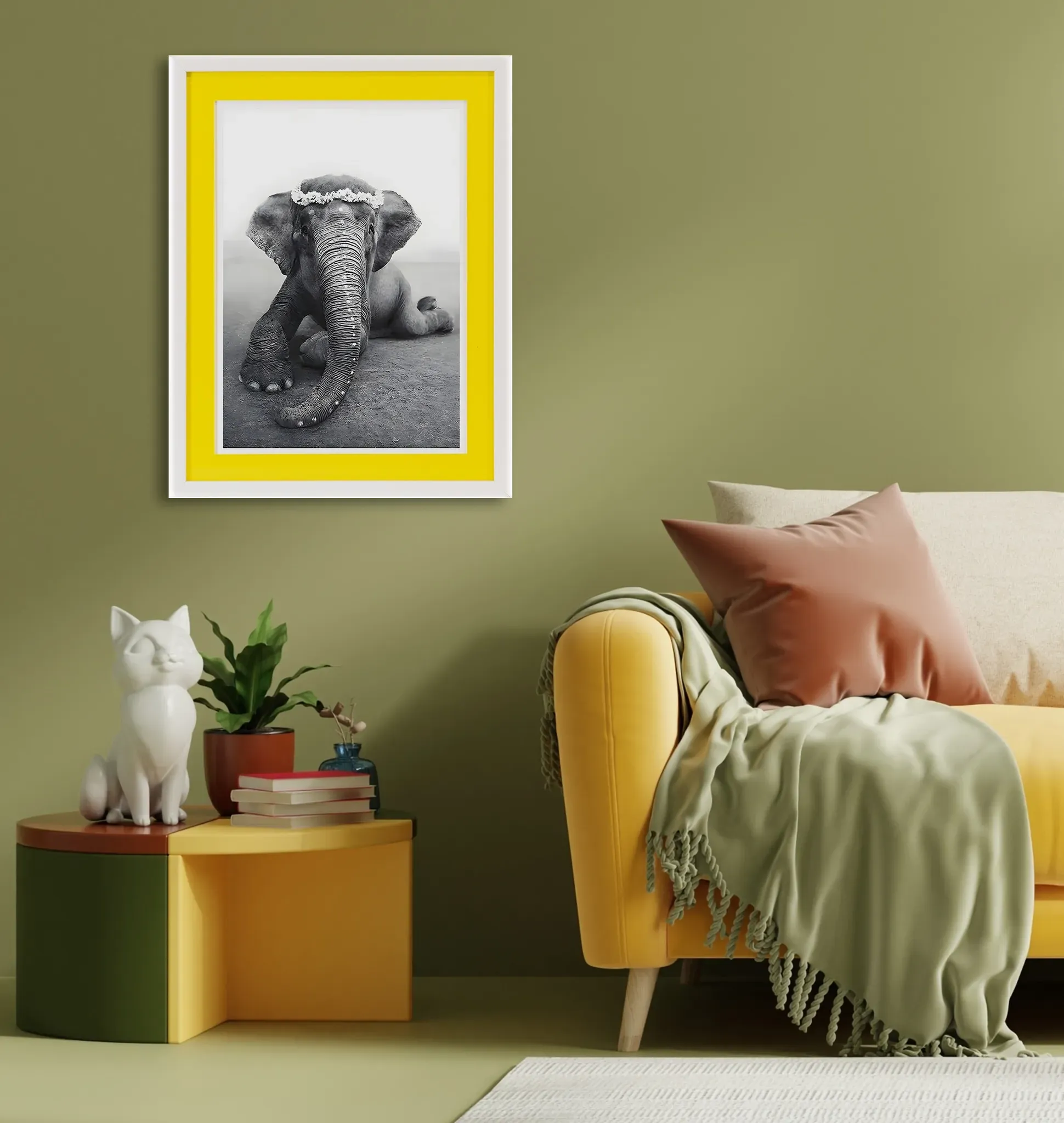 queence Bild mit Rahmen »Elefant«, Elefant-Elefanten-Elefanten Bilder-Schwarz-Weiß, (1 St.), Poster mit buntem Acrylglas Passepartout queence weiß