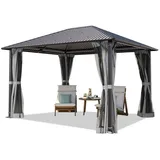TOOLPORT Moonlight 3x3,65 m mit Stahldach - Hardtop Pavillon mit 4 Seitenteilen und Moskitonetzen in Grau