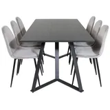 VCM MarinaBLBL Essgruppe Esstisch schwarz und 6 Polar Esszimmerstühle Velour grau.