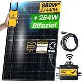 epp solar Balkonkraftwerk 880W/800W Komplettset- 2x440W Photovoltaik Solarmodule mit 800W WIFI Wechselrichter & 3M Schukostecker Smart Mini PV Anlage