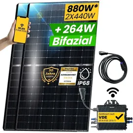 epp solar Balkonkraftwerk 880W/800W Komplettset- 2x440W Photovoltaik Solarmodule mit 800W WIFI Wechselrichter & 3M Schukostecker Smart Mini PV Anlage