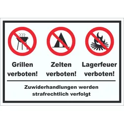 Grillen Zelten Lagerfeuer verboten Aufkleber A0 (841x1189mm)