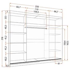 fabryka mebli idczak Schwebetürenschrank Kleiderschrank Schrank mit Spiegel 250cm Schwarz/Schwarz Alba - Schwarz