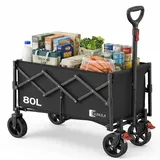 SUNULA Bollerwagen Faltbar Klein 80L 100KG, Klappbarer Handwagen Einkaufen, Schwarz - Schwarz