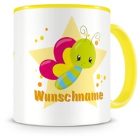 Samunshi® Kindertasse mit Namen Tasse Schmetterling Personalisierte Tasse mit Namen Kinder Kinderbecher mit Namen Kindergarten gelb 300ml