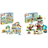 LEGO DUPLO 3-in-1-Familienhaus, Puppenhaus aus Bausteinen mit Push&Go Auto & DUPLO 3-in-1 Baumhaus Spielzeug für Kleinkinder ab 3 Jahren