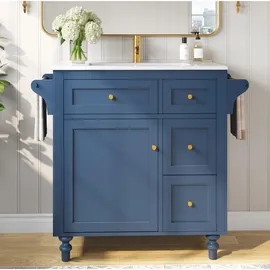 Okwish Waschtisch-Unterschrank 2 Schubladen 99,5 x 86 x 45 cm Blau
