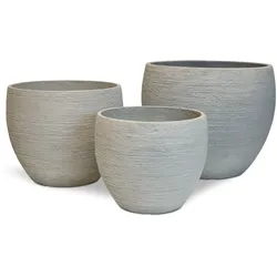 Pottery runder Blumentopf wellenartige Struktur 3er Set grau